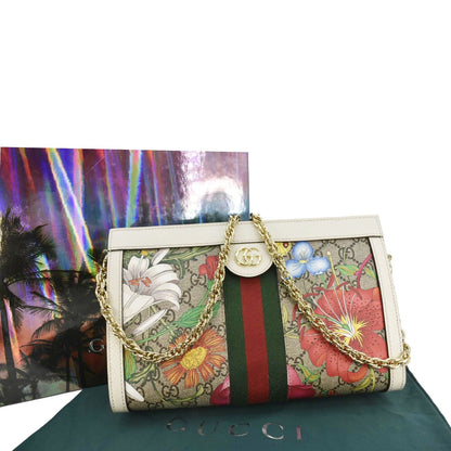 GUCCI Ophidia Web Small GG Floral Canvas Chain Shoulder Bag Beige