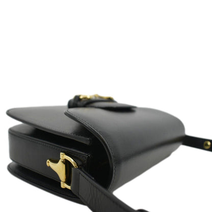 GUCCI Horsebit 1955 Small Leather Shoulder Bag Black 602204