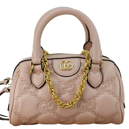 GUCCI Mini Matelasse Calfskin Leather Bowler Bag Pink 702251