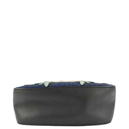 GUCCI Embroidered Denim Camera Crossbody Bag Blue 456547