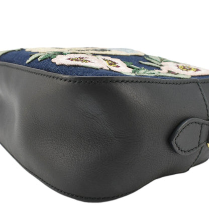 GUCCI Embroidered Denim Camera Crossbody Bag Blue 456547