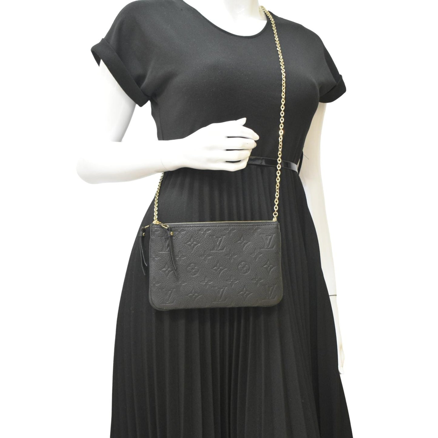 LOUIS VUITTON Double Zip Pochette Monogram Empreinte Crossbody Bag Black