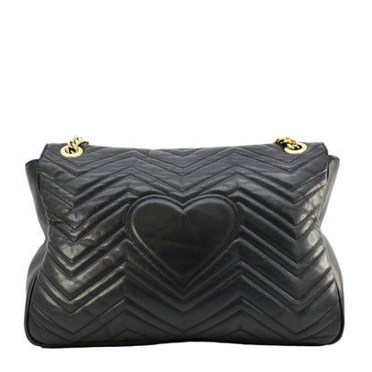 GUCCI GG Marmont Large Matelasse Leather Shoulder Bag Black 498090
