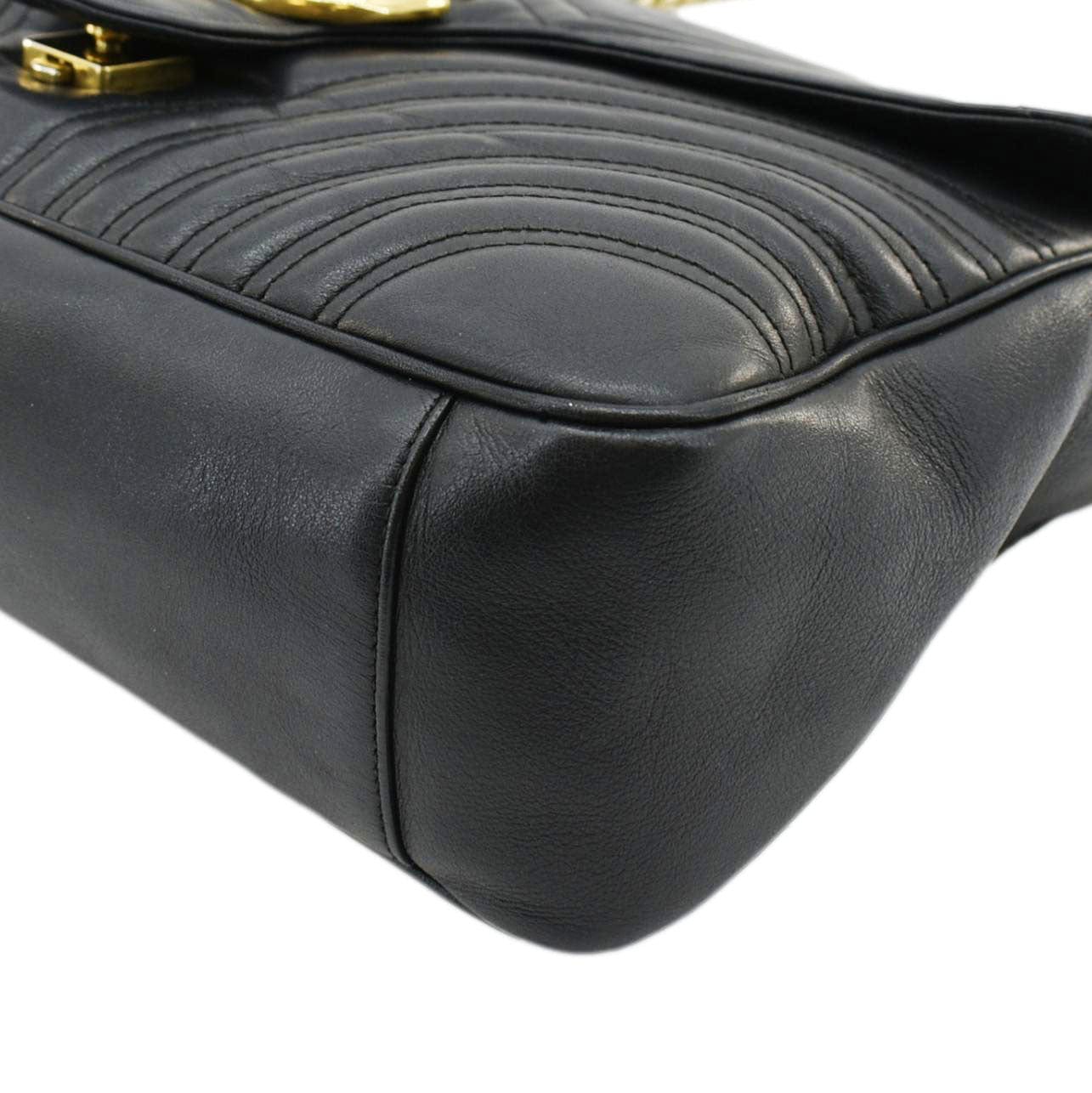 GUCCI GG Marmont Large Matelasse Leather Shoulder Bag Black 498090