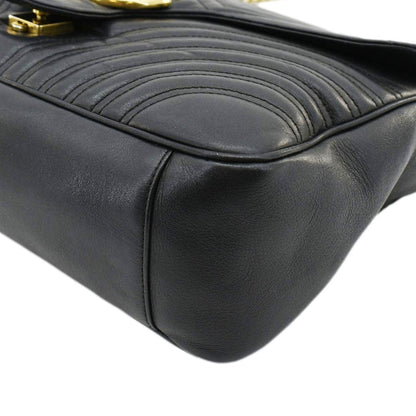 GUCCI GG Marmont Large Matelasse Leather Shoulder Bag Black 498090