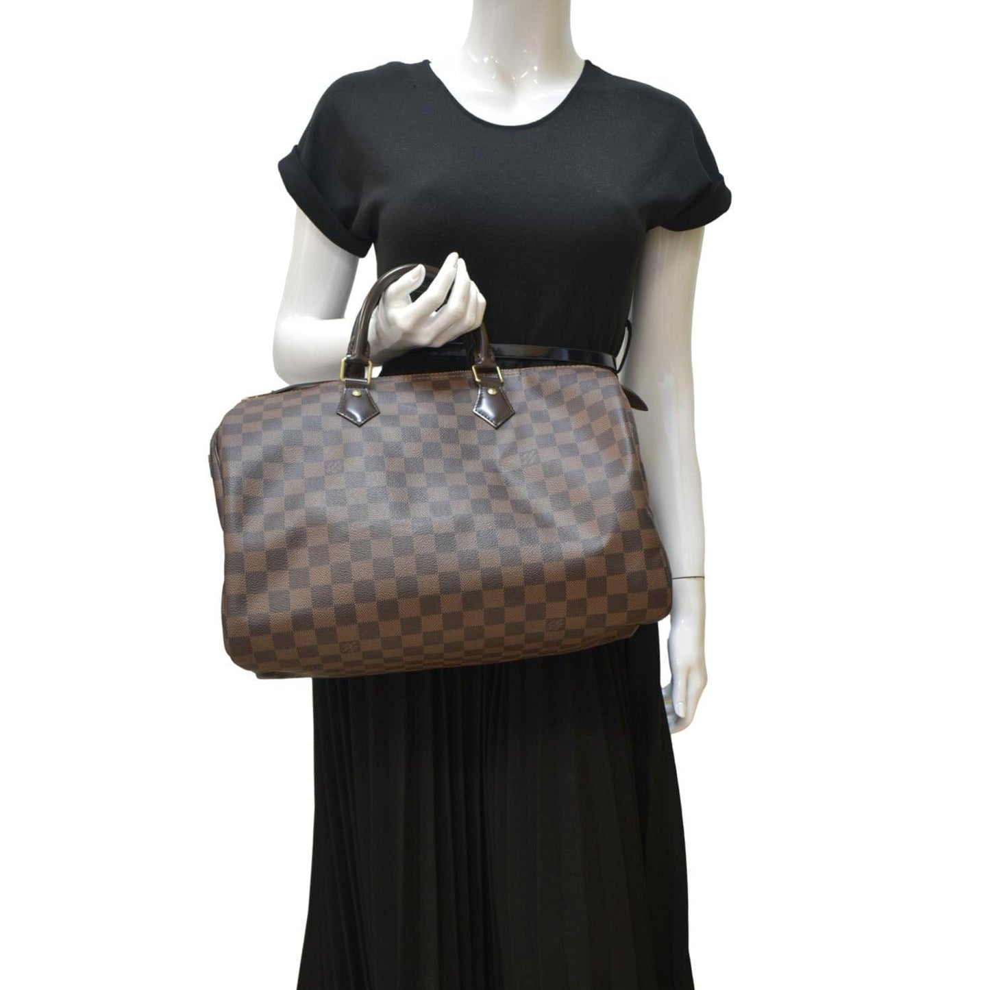 LOUIS VUITTON Speedy 35 Damier Ebene Satchel Bag Brown