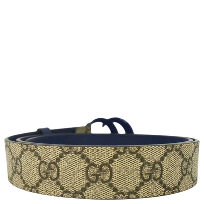 GUCCI GG Buckle Supreme Canvas Leather Belt Size 85.34 Blue 414516