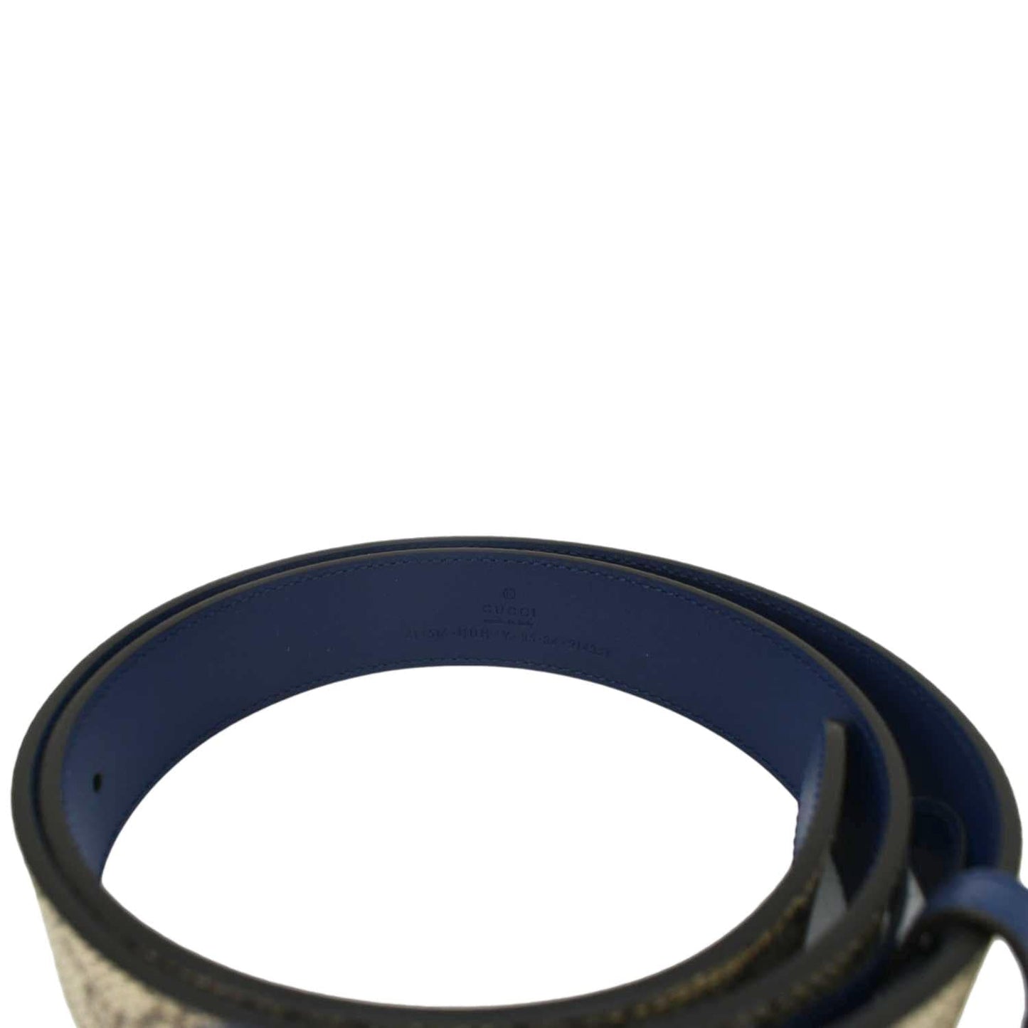 GUCCI GG Buckle Supreme Canvas Leather Belt Size 85.34 Blue 414516