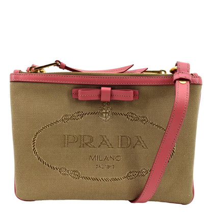 PRADA Jacquard Fabric Trim Crossbody Bag Brown