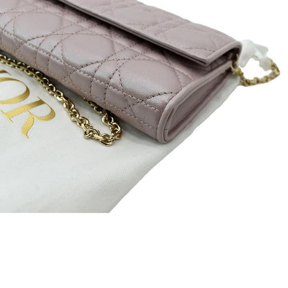 CHRISTIAN DIOR Leather Wallet on Chain Crossbody Bag Light Pink