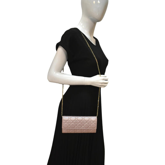 CHRISTIAN DIOR Leather Wallet on Chain Crossbody Bag Light Pink