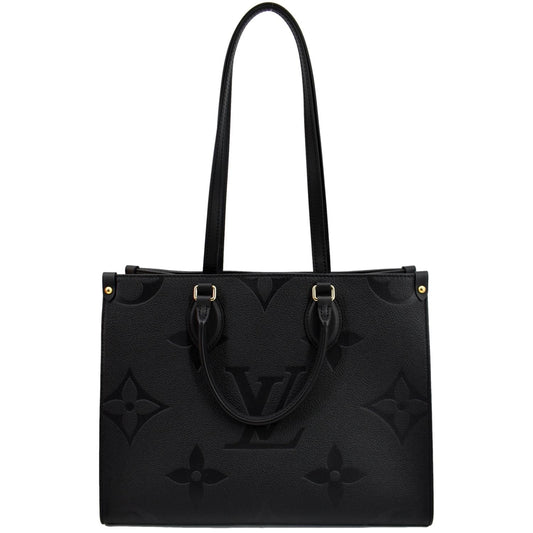 LOUIS VUITTON Onthego MM Monogram Empreinte Leather Shoulder Bag Black