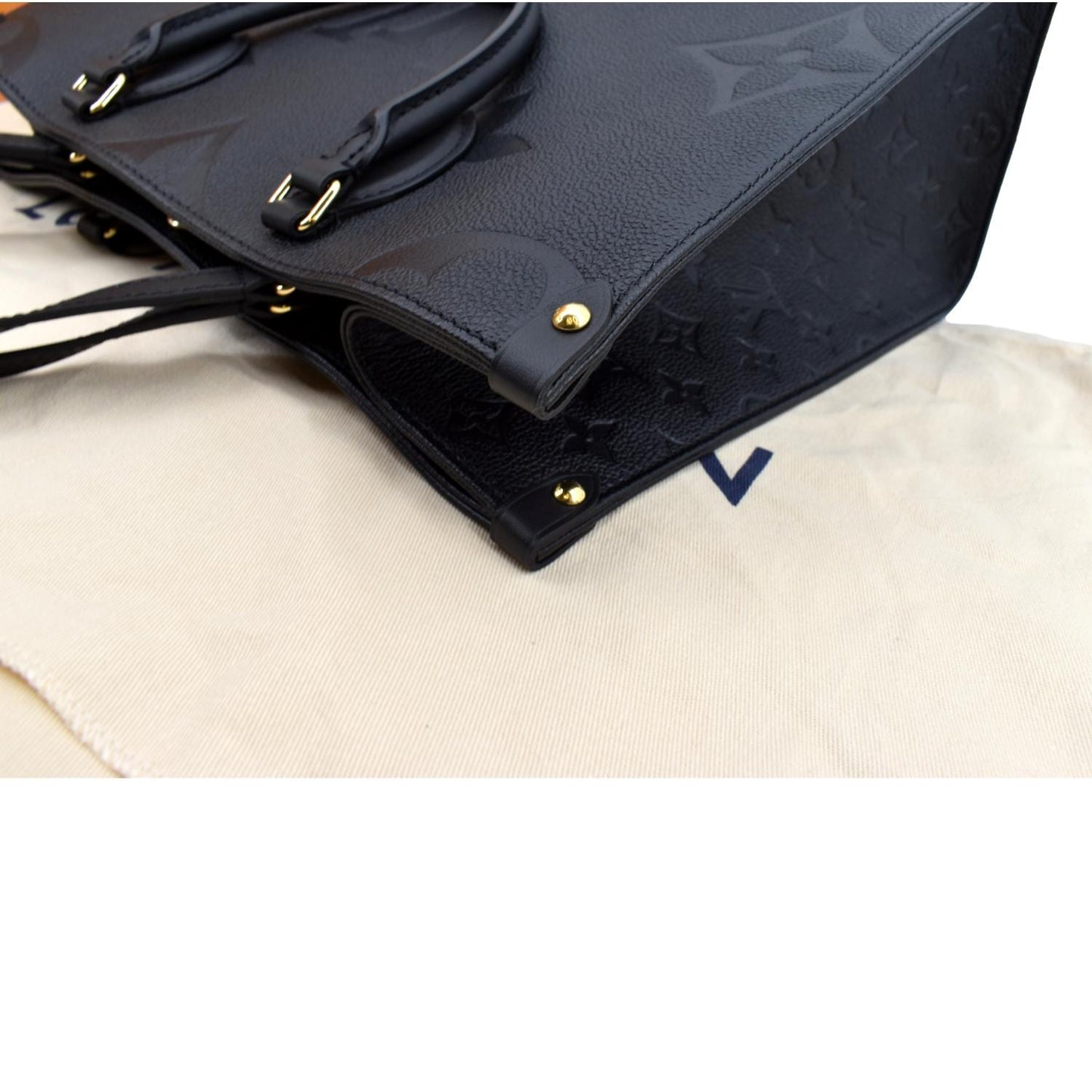 LOUIS VUITTON Onthego MM Monogram Empreinte Leather Shoulder Bag Black