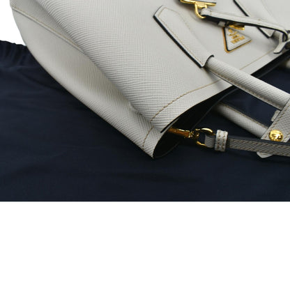 PRADA Medium Double Saffiano Leather Crossbody Bag White  - Hot Deals