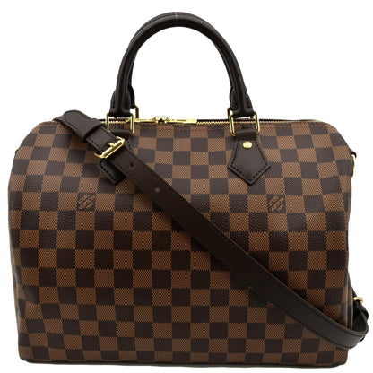 LOUIS VUITTON Speedy 30 Bandouliere Damier Ebene Satchel Bag Brown