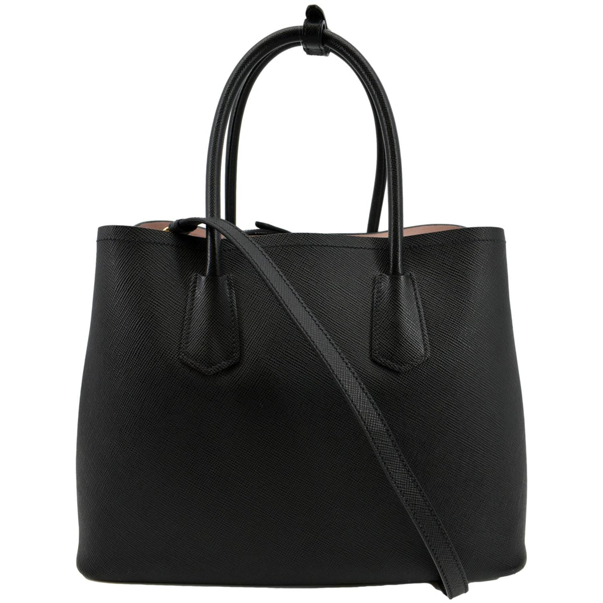 PRADA Medium Double Saffiano Leather Crossbody Bag Black