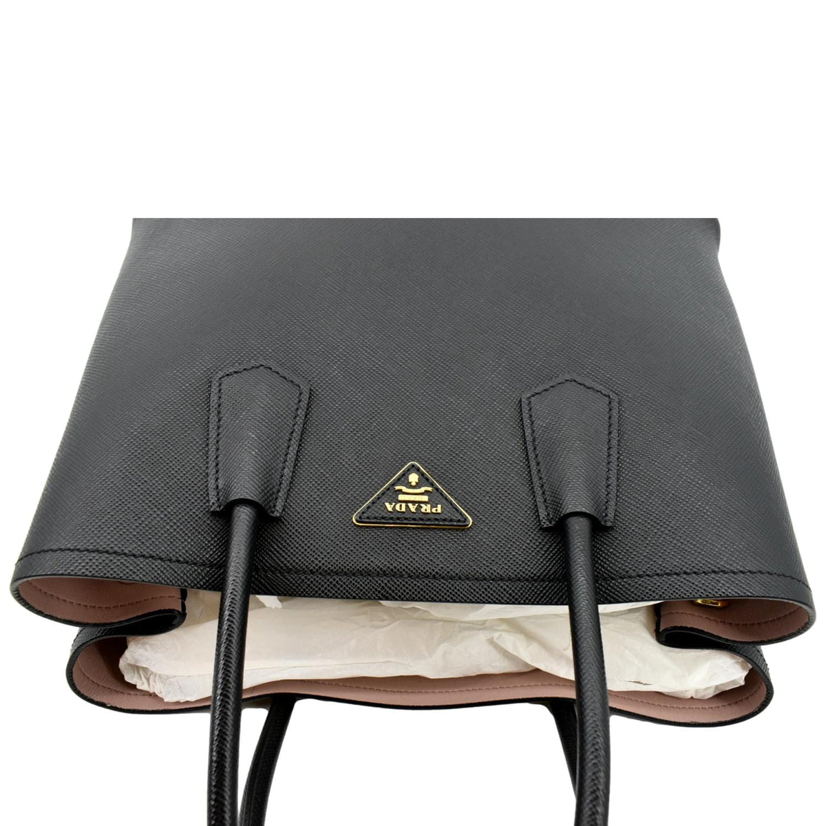 PRADA Medium Double Saffiano Leather Crossbody Bag Black