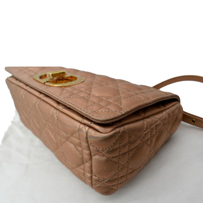 CHRISTIAN DIOR Medium Caro Iridescent Leather Shoulder Bag Metallic Pink