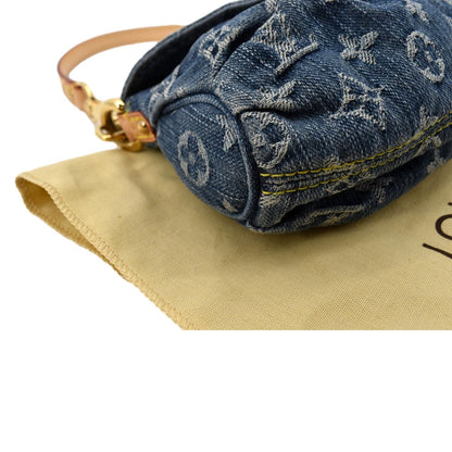 LOUIS VUITTON Mini Pleaty Monogram Denim Shoulder Handbag Blue