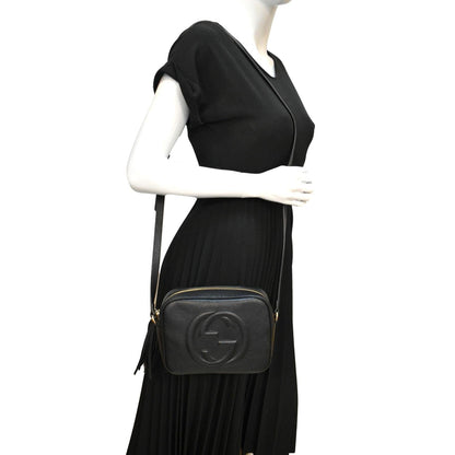 GUCCI Soho Disco Pebbled Leather Crossbody Bag Black 308364