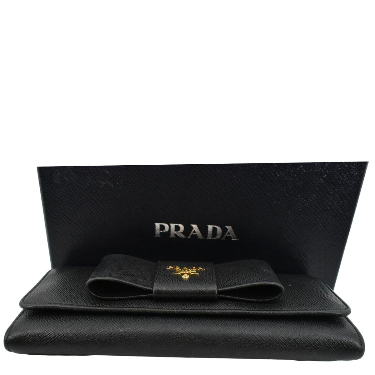 PRADA Bow Saffiano Leather Wallet Black