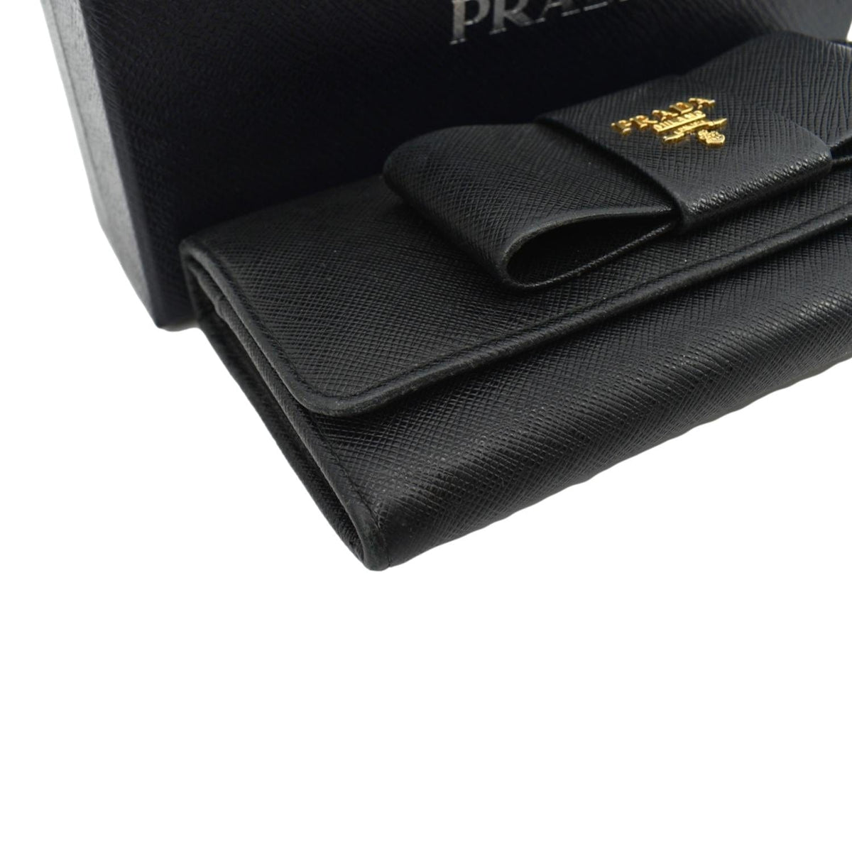 PRADA Bow Saffiano Leather Wallet Black