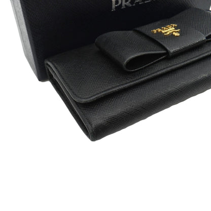 PRADA Bow Saffiano Leather Wallet Black