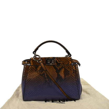 FENDI Peekaboo Mini Python Leather Shoulder Bag Brown