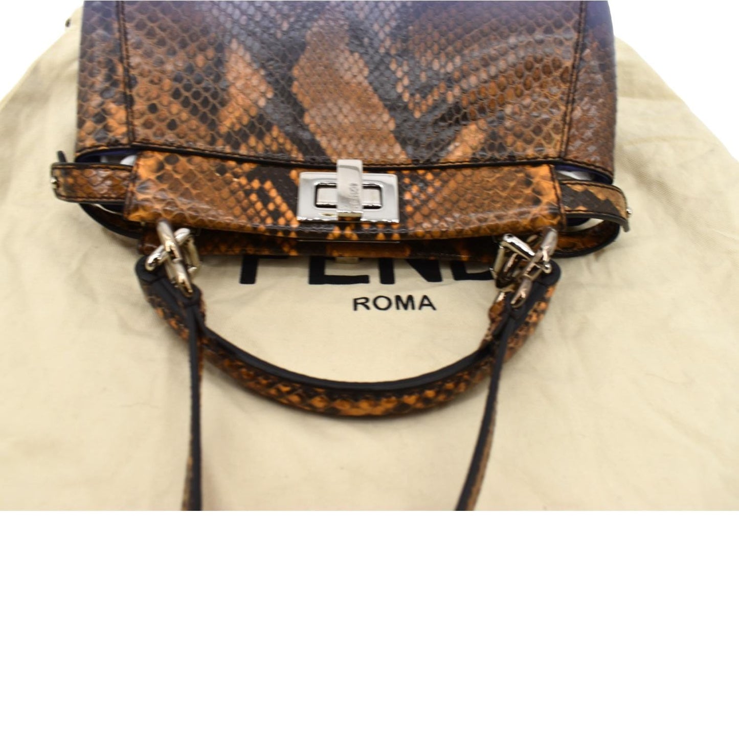 FENDI Peekaboo Mini Python Leather Shoulder Bag Brown