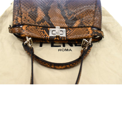 FENDI Peekaboo Mini Python Leather Shoulder Bag Brown