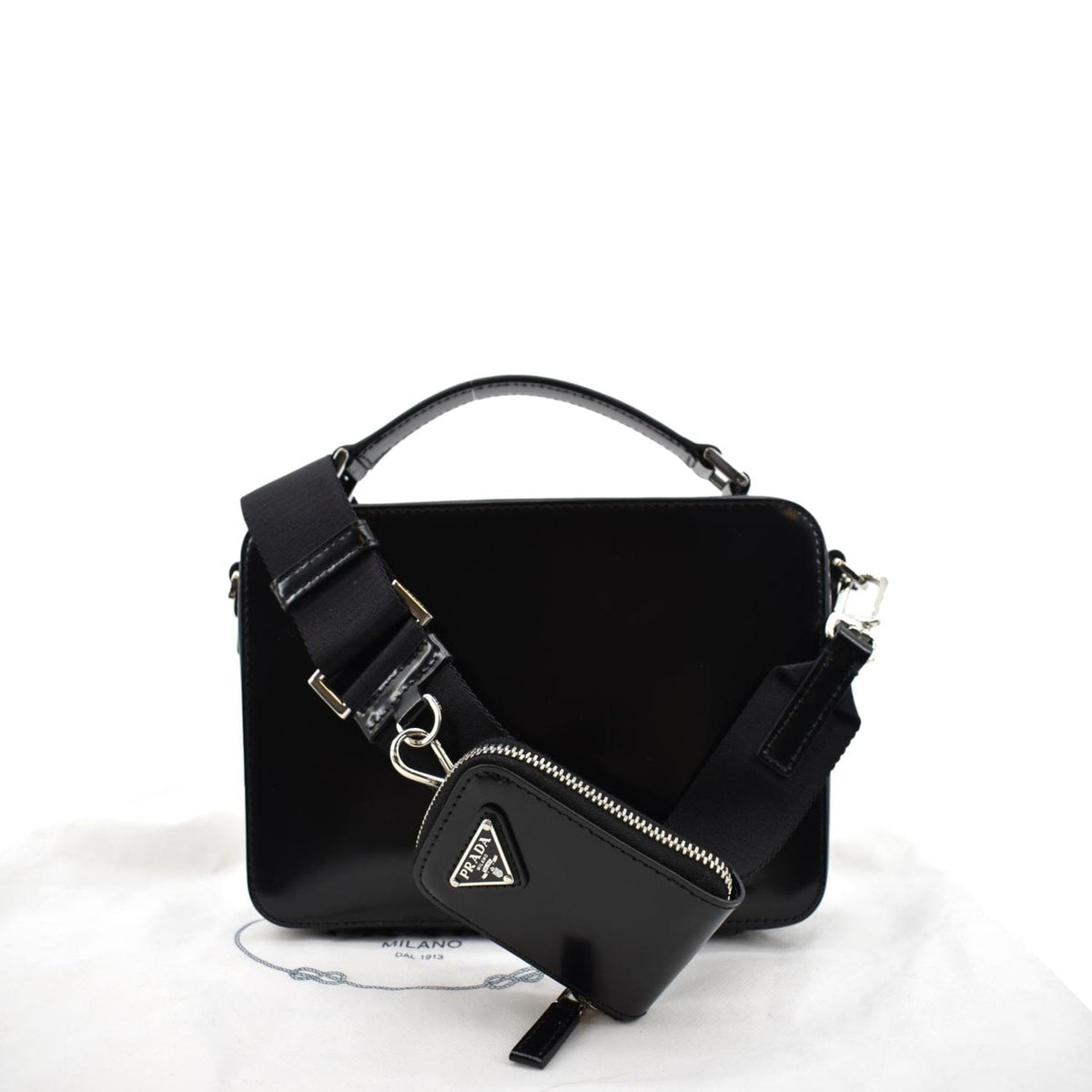 PRADA Brique Patent Leather Crossbody Bag Black 2VH069
