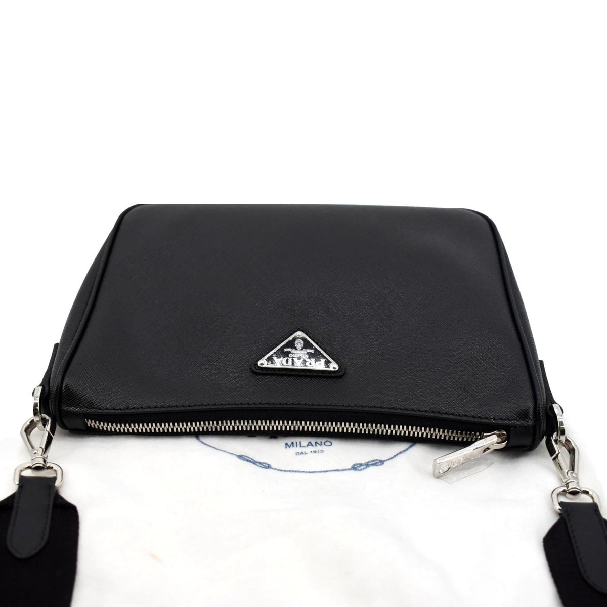 PRADA Saffiano Leather Shoulder Bag Black 2VH113