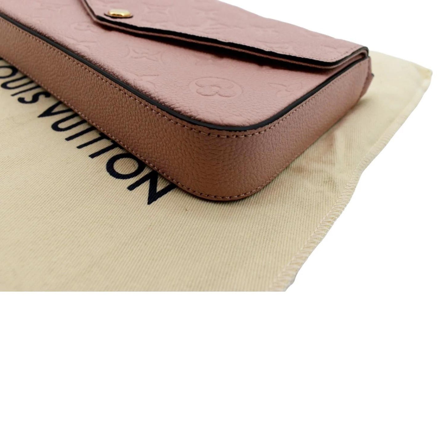 LOUIS VUITTON Pochette Felicie Monogram Empreinte Leather Chain Wallet Rose Poudre