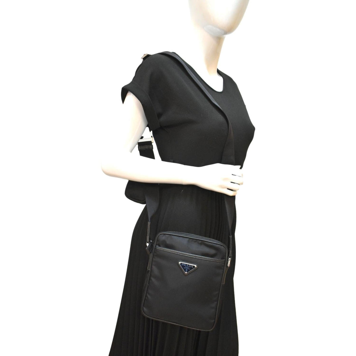 PRADA Re-Nylon Saffiano Leather Crossbody Bag Black