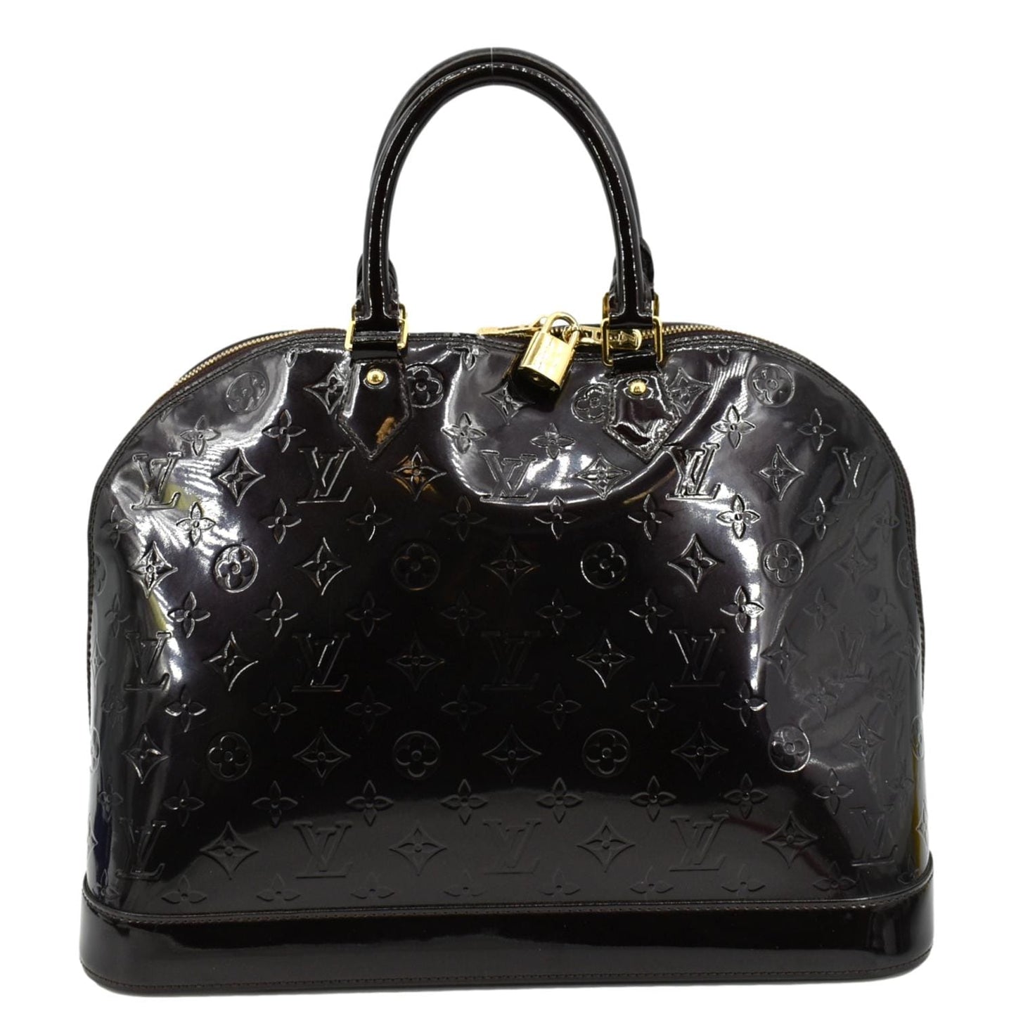 LOUIS VUITTON Alma GM Monogram Vernis Leather Satchel Bag Amarante