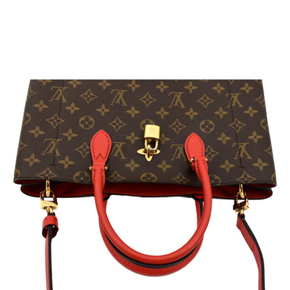 LOUIS VUITTON Flower Monogram Canvas Tote Shoulder Bag Cerise