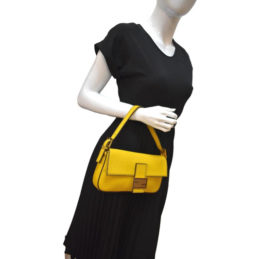 FENDI Convertable Baguette Leather Crossbody Bag Yellow