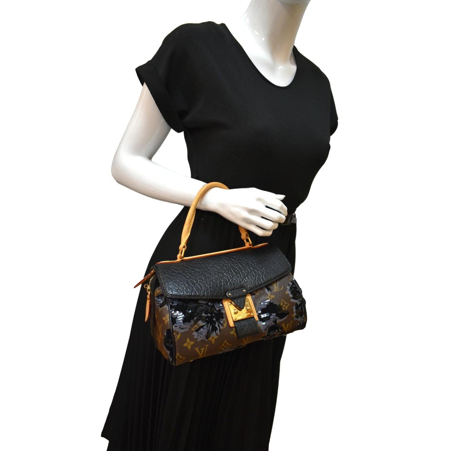 LOUIS VUITTON Fleur De Jais Carrousel Monogram Leather Satchel Bag Black