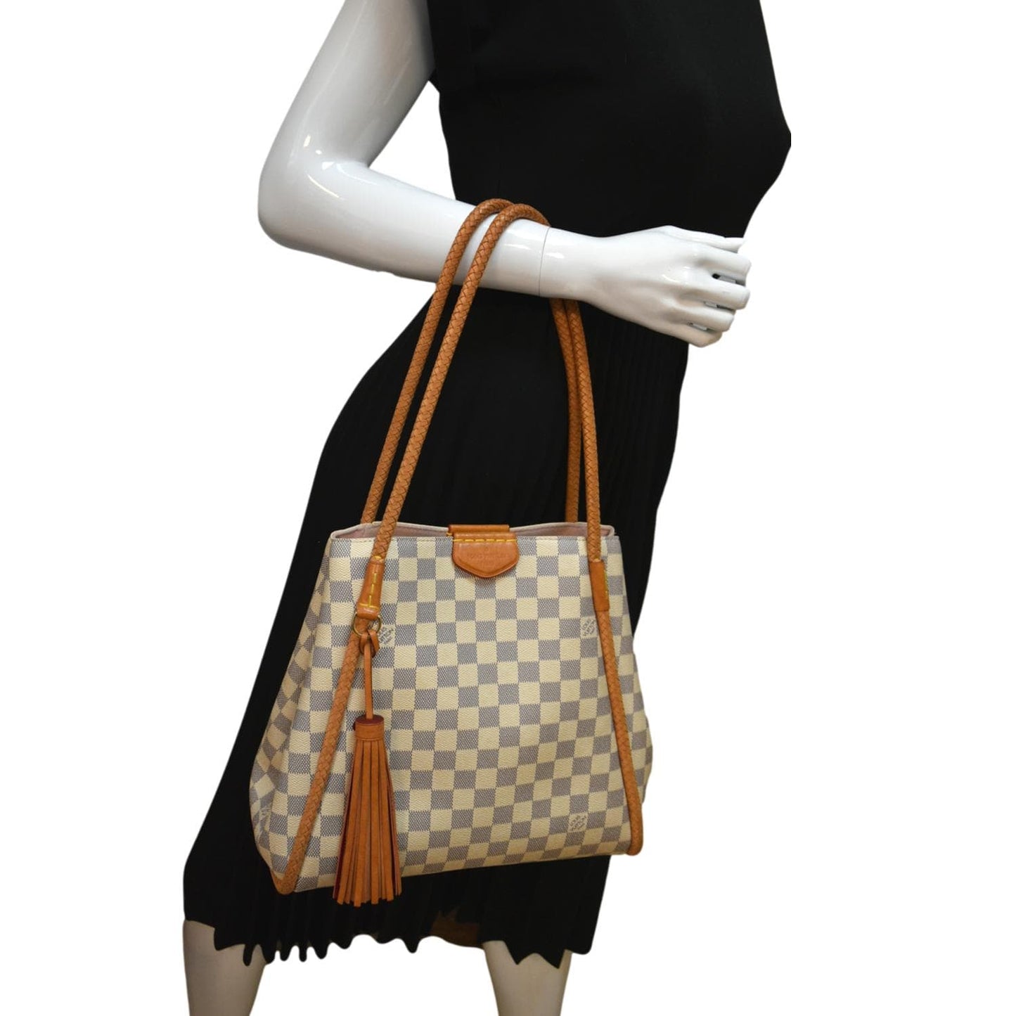 LOUIS VUITTON Propriano Damier Azur Tote Shoulder Bag White