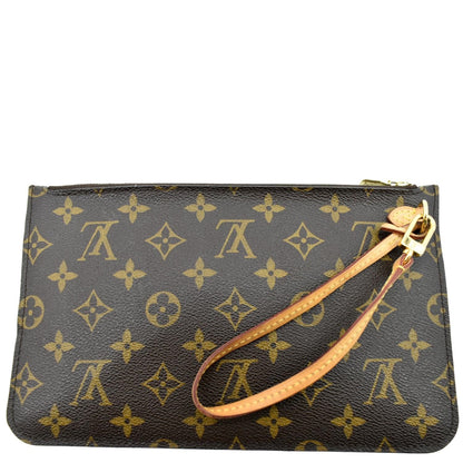 LOUIS VUITTON Neverfull Monogram Canvas Pochette Wristlet Pouch Brown