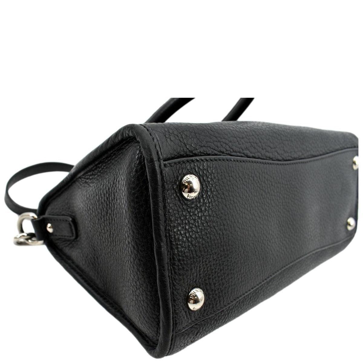 PRADA Vitello Phenix Leather Shoulder Bag Black