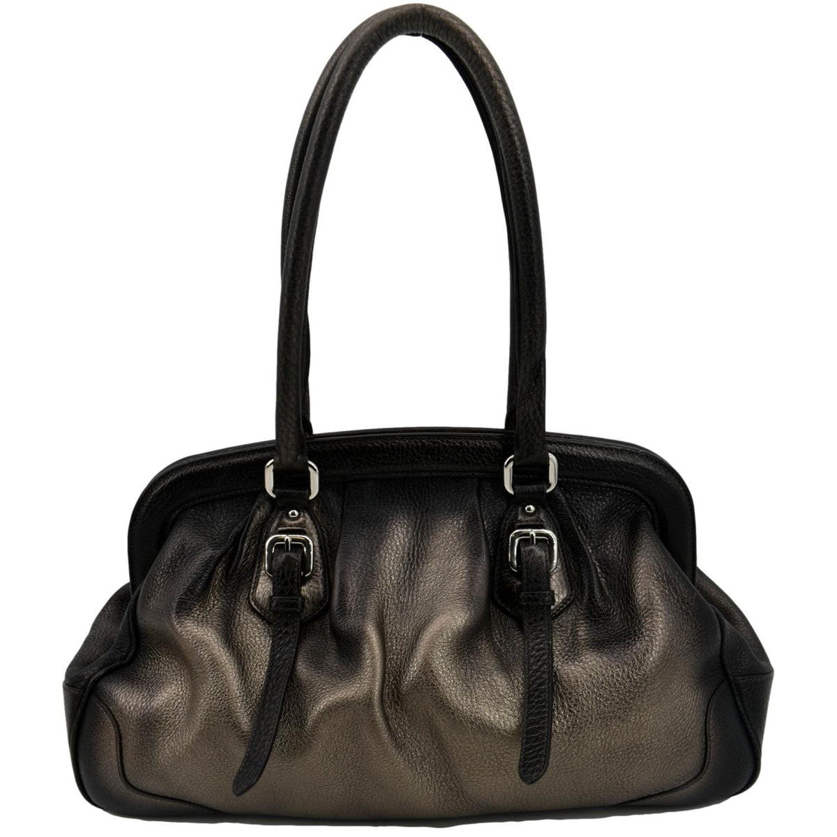 PRADA Gradient Antik Frame Leather Satchel Bag Bronze Metallic