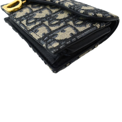 CHRISTIAN DIOR Saddle Flap Jacquard Canvas Card Holder Beige