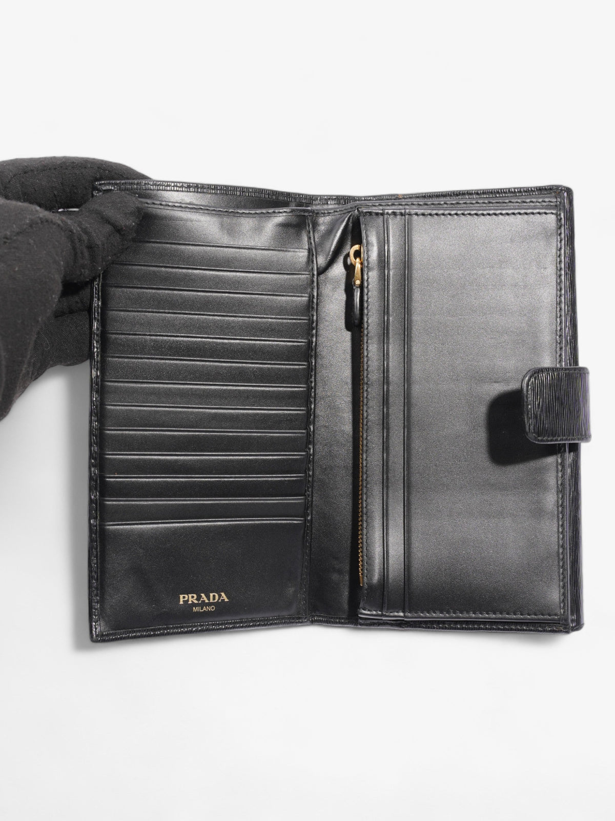 Prada Continental Flap Wallet Black Leather