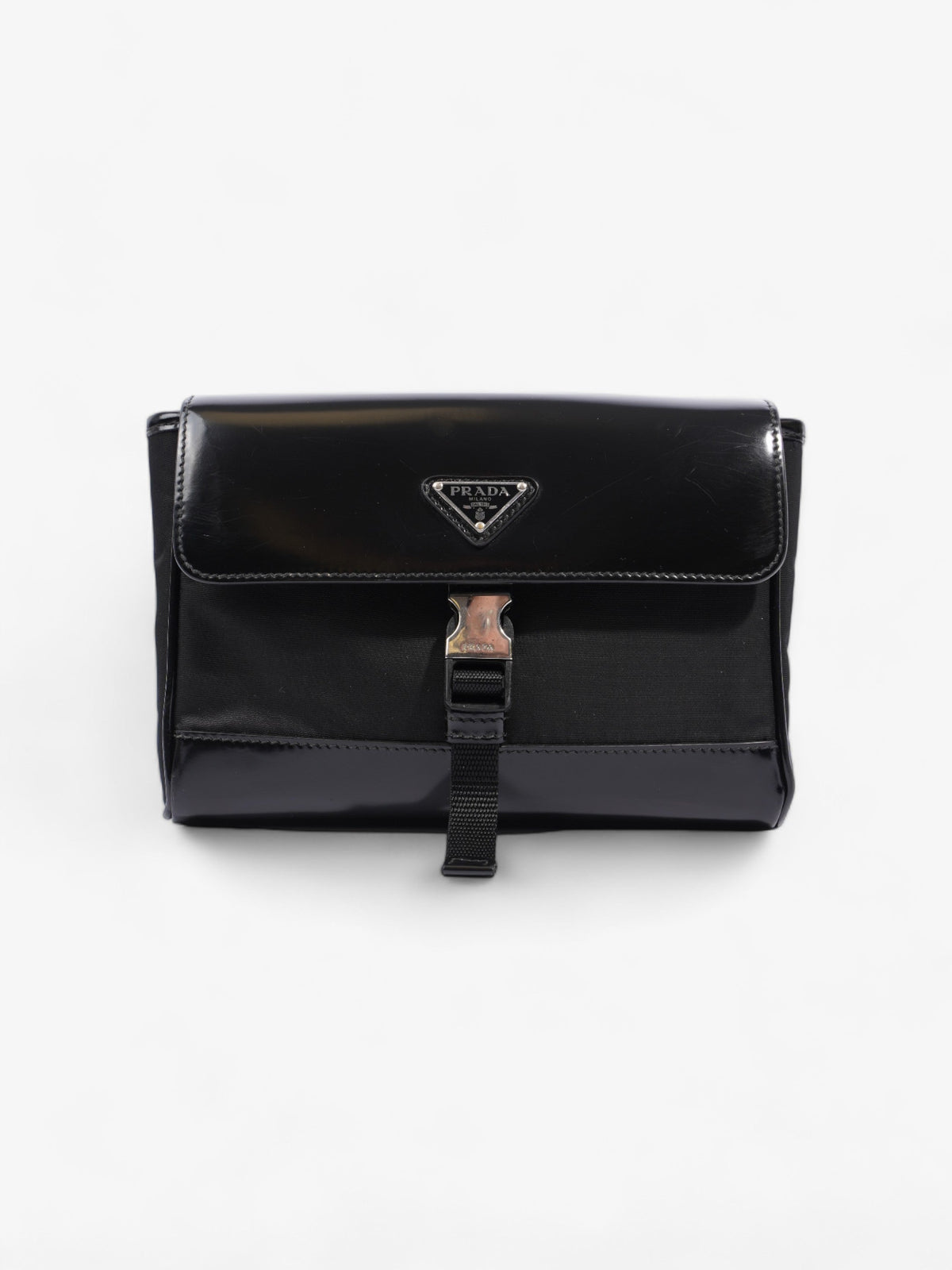 Prada Buckle-Flap Branded Messenger Black Re Nylon