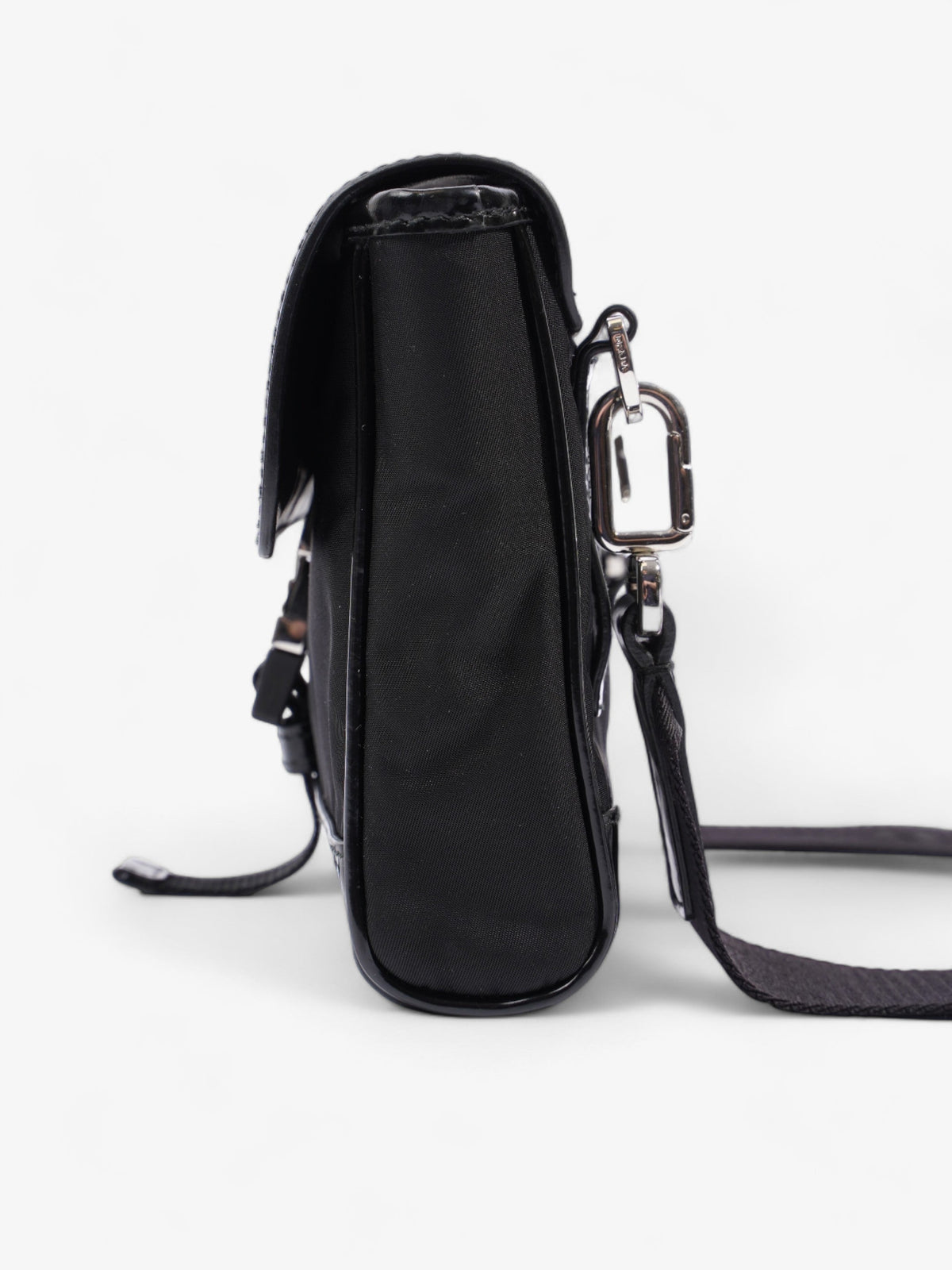 Prada Buckle-Flap Branded Messenger Black Re Nylon