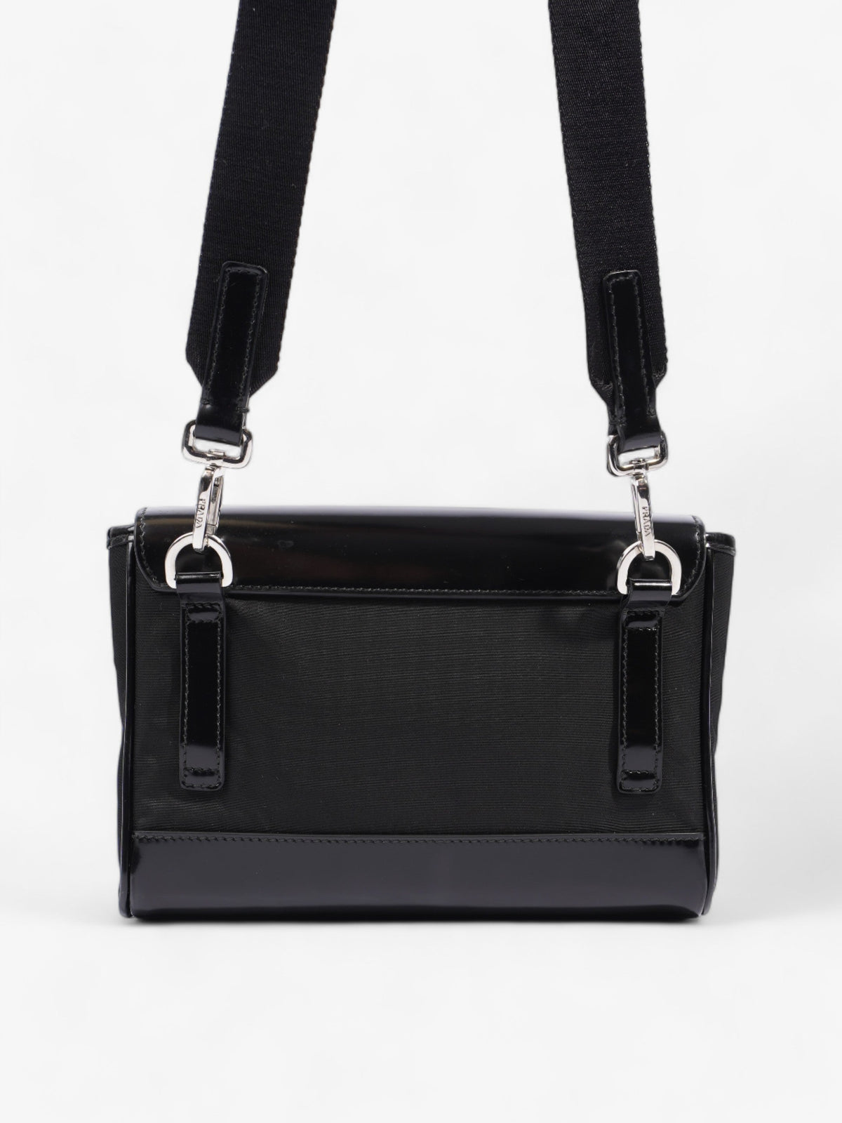 Prada Buckle-Flap Branded Messenger Black Re Nylon