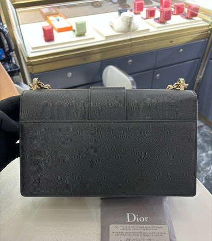 Pre-owned Certified Dior 30 Montaigne East-West Medium in Black Grained Calfskin with Light Golden Hardware, 2020, w/ dust bag, Dior card