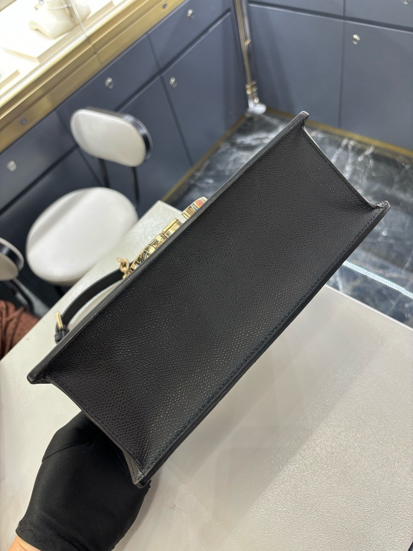 Pre-owned Certified Dior 30 Montaigne East-West Medium in Black Grained Calfskin with Light Golden Hardware, 2020, w/ dust bag, Dior card