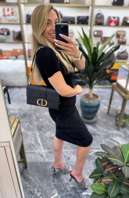 Pre-owned Certified Dior 30 Montaigne East-West Medium in Black Grained Calfskin with Light Golden Hardware, 2020, w/ dust bag, Dior card